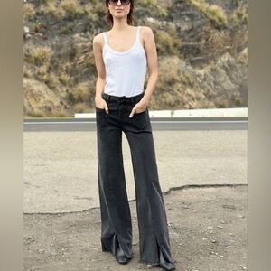 Wash Lab Denim Front Slit Straight Wide Leg Jeans size 27 Brushed Black